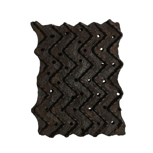 Antique Indian Hand-Carved Teak Wood Printing Block c.1930 | Zig-Zag Design