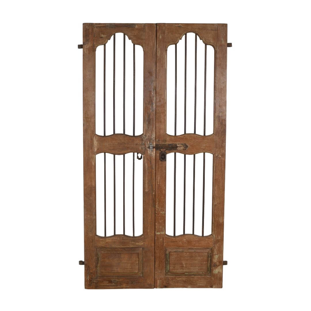 Antique Indian Teak Wood and Iron Jali Doors (185cm x 106cm) | c.1880-1900