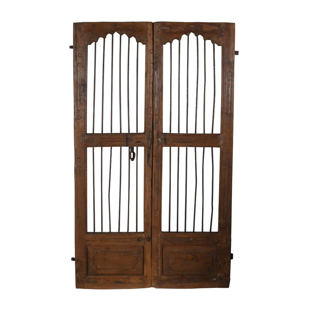 Antique Indian Teak Wood and Iron Jali Doors (174cm x 107cm) | c.1880-1900