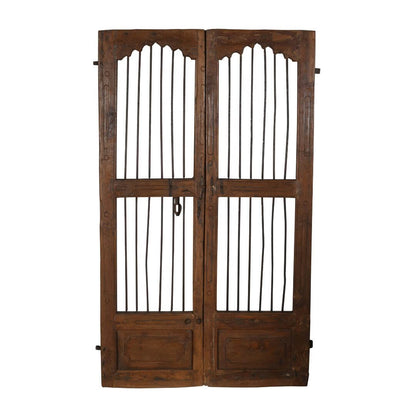 Antique Indian Teak Wood and Iron Jali Doors (174cm x 107cm) | c.1880-1900