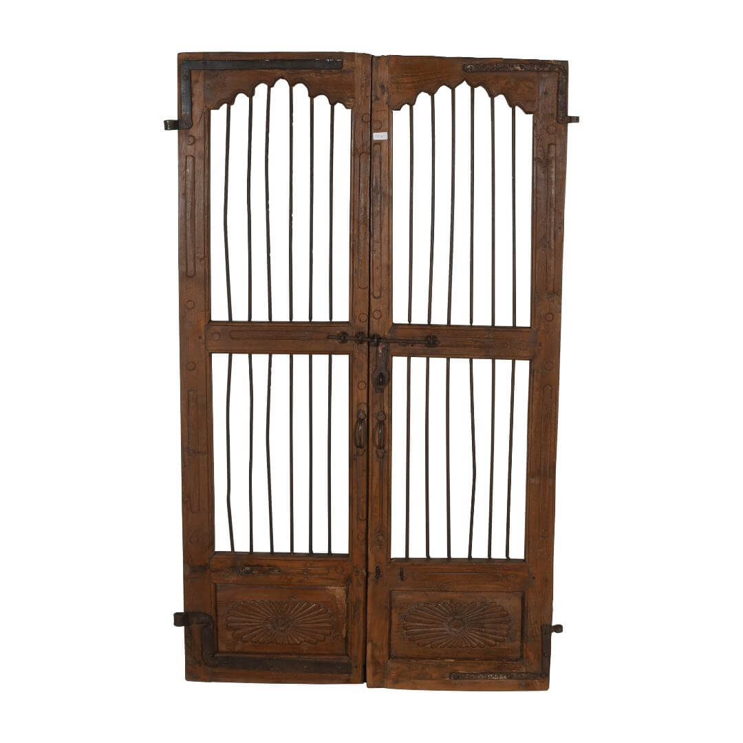 Antique Indian Teak Wood and Iron Jali Doors (174cm x 107cm) | c.1880-1900
