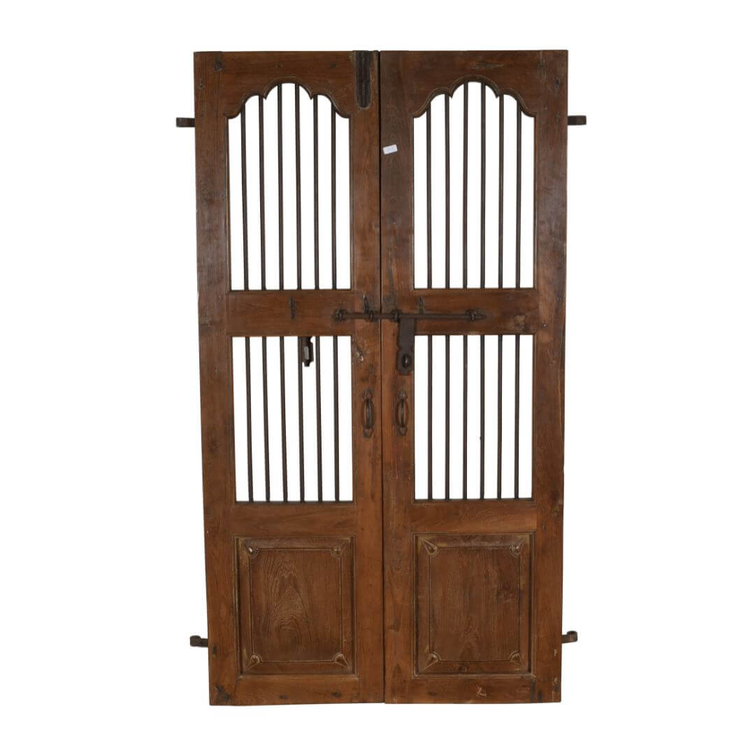 Antique Indian Teak Wood and Iron Jali Doors (170cm x 107cm) | c.1880-1900