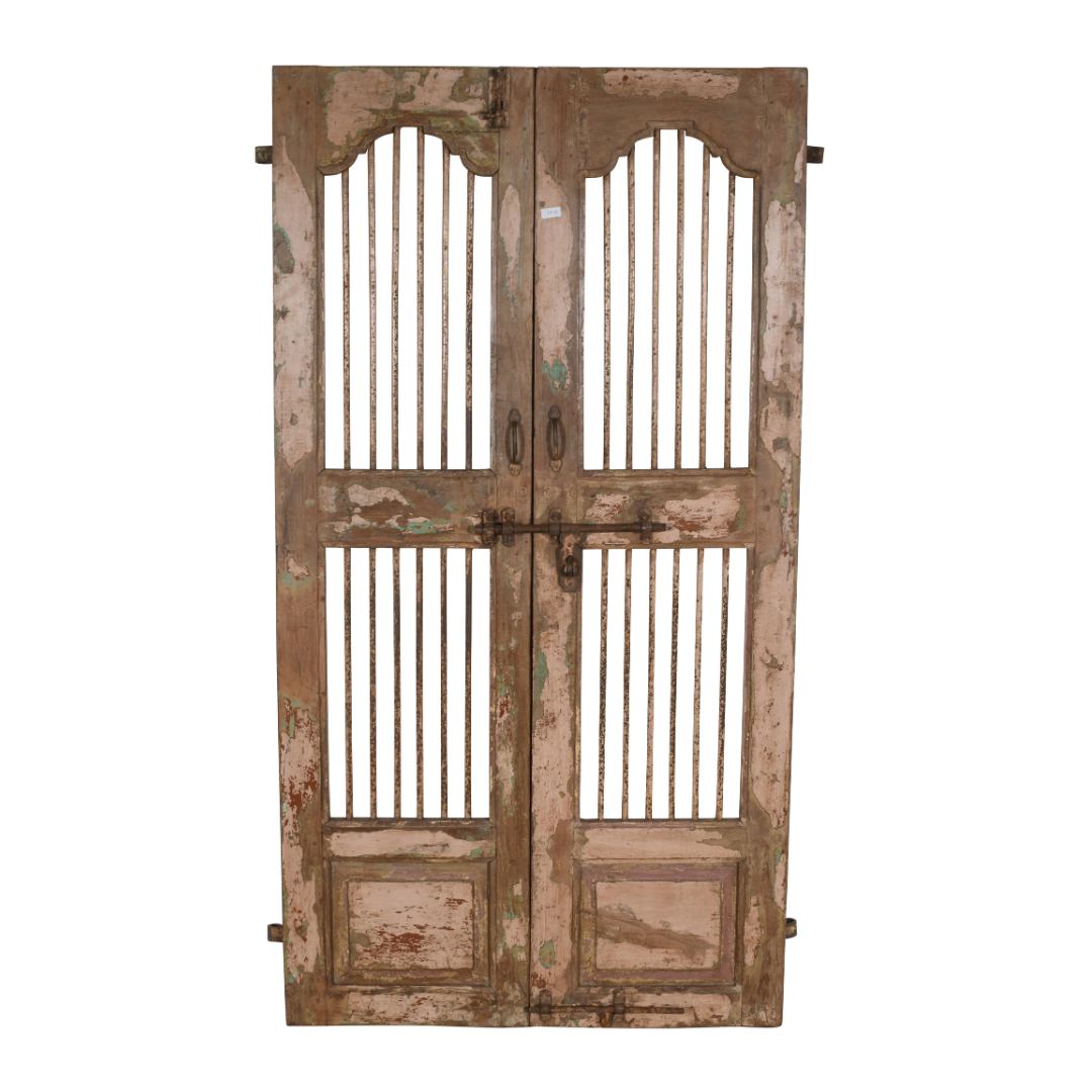 Antique Indian Teak Wood and Iron Jali Doors (177cm x 112cm) | c.1880-1900