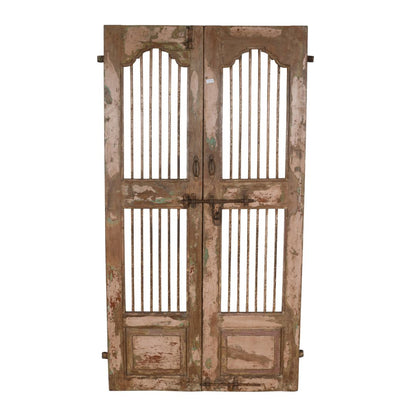 Antique Indian Teak Wood and Iron Jali Doors (177cm x 112cm) | c.1880-1900
