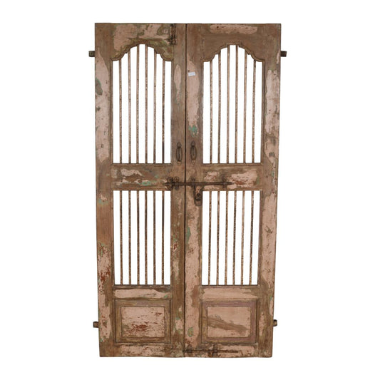 Antique Indian Teak Wood and Iron Jali Doors (177cm x 112cm) | c.1880-1900