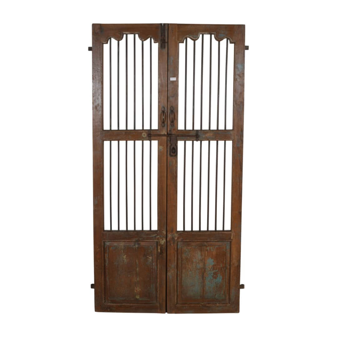 Antique Indian Teak Wood and Iron Jali Doors (163cm x 108cm) | c.1880-1900