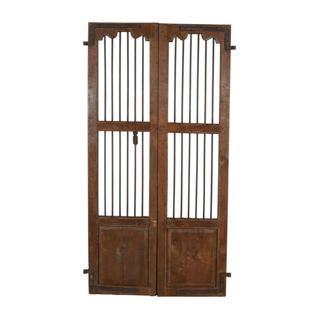 Antique Indian Teak Wood and Iron Jali Doors (163cm x 108cm) | c.1880-1900