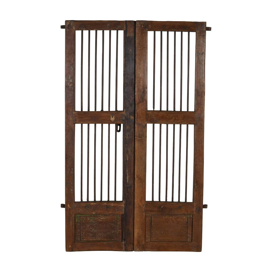 Antique Indian Teak Wood and Iron Jali Doors (163cm x 106cm) | c.1880-1900