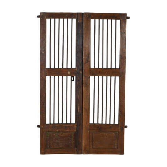 Antique Indian Teak Wood and Iron Jali Doors (163cm x 106cm) | c.1880-1900