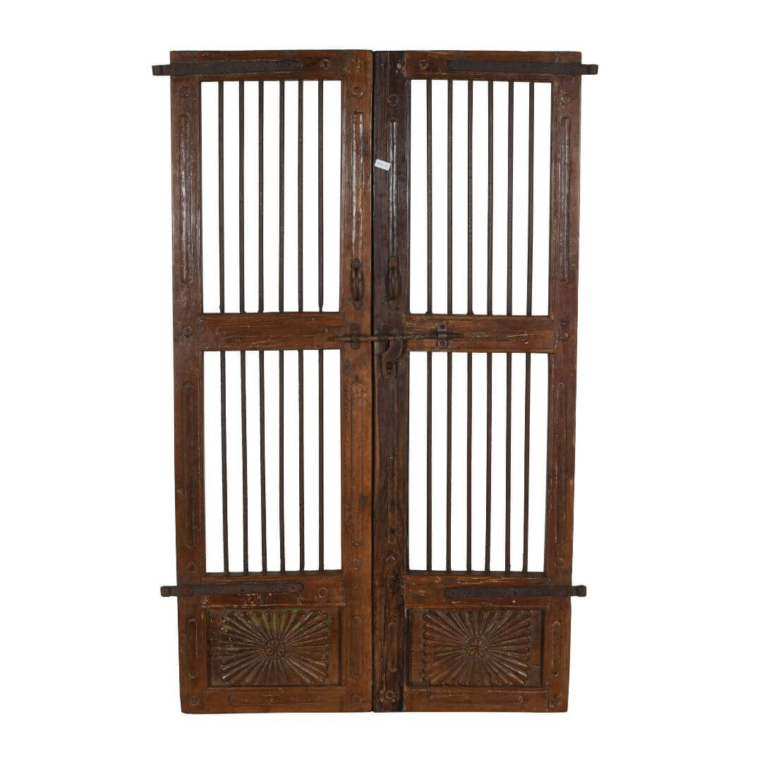 Antique Indian Teak Wood and Iron Jali Doors (163cm x 106cm) | c.1880-1900