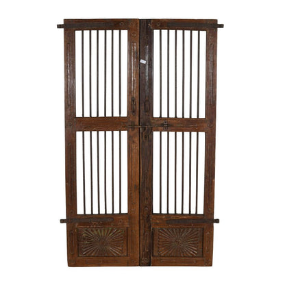 Antique Indian Teak Wood and Iron Jali Doors (163cm x 106cm) | c.1880-1900