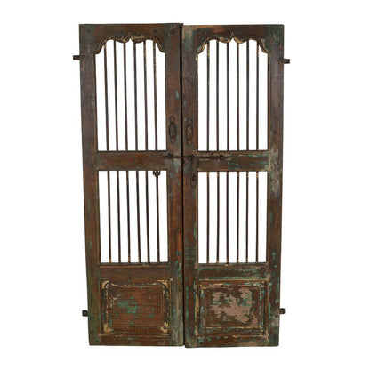 Antique Indian Teak Wood and Iron Jali Doors (159cm x 102cm) | 19th Century Heritage