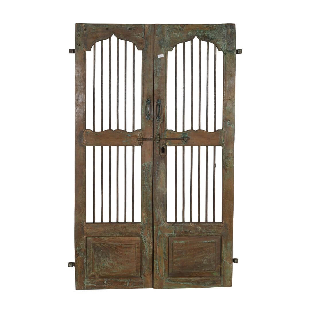 Antique Indian Teak Wood and Iron Jali Doors (166cm x 107cm) | c.1880-1900