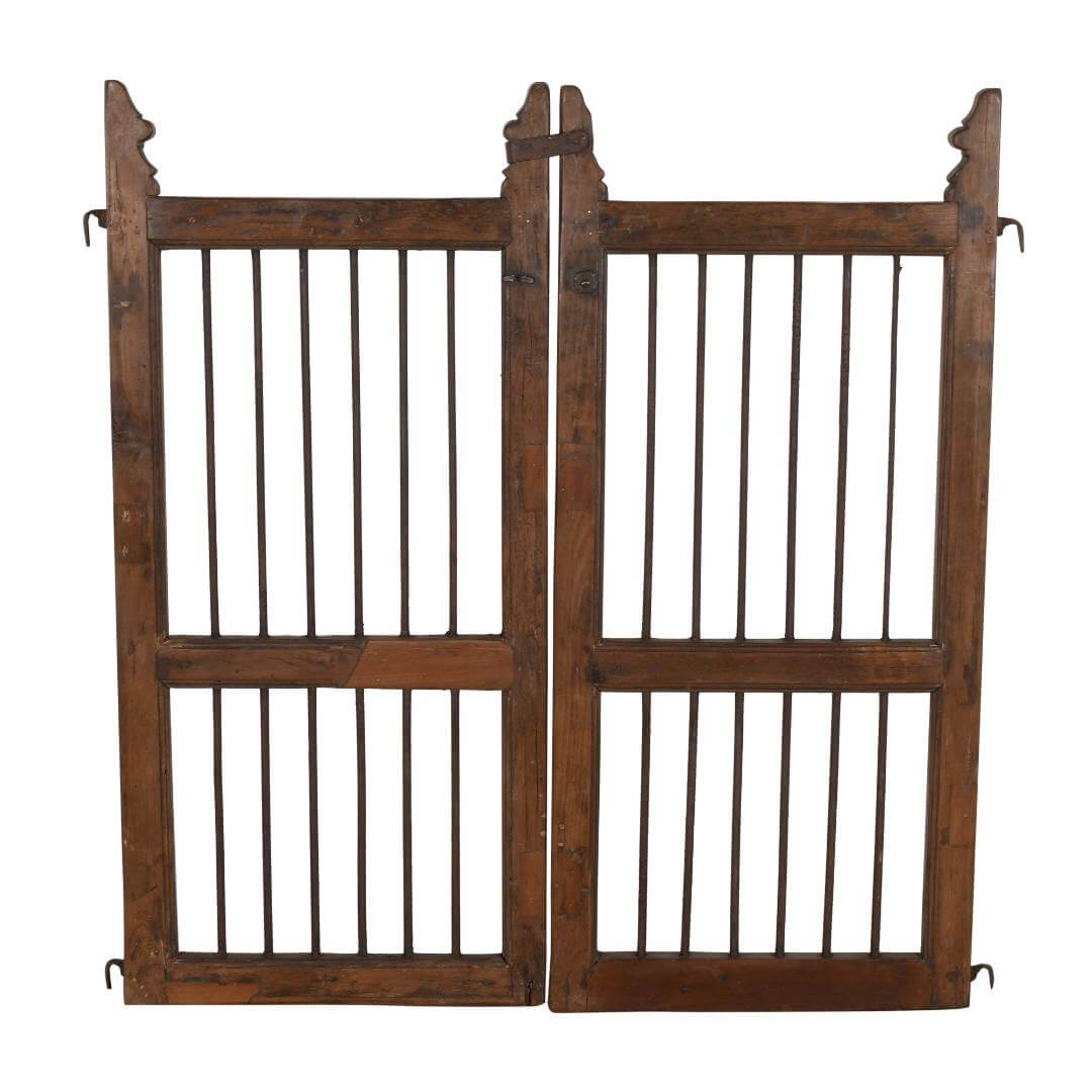 Antique Indian Teak Wood and Iron Jali Dog Gates - 19th Century
