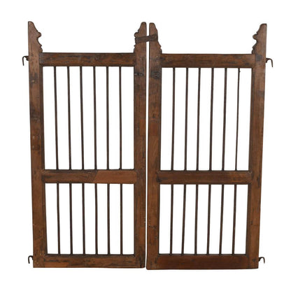Antique Indian Teak Wood and Iron Jali Dog Gates - 19th Century