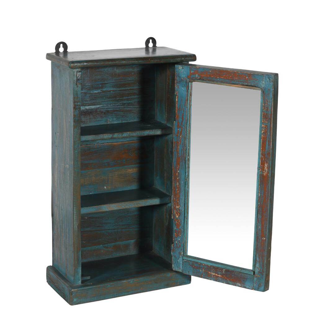 Antique Indian Teak Wood Glass Wall-Mounted Cabinet – c.1920