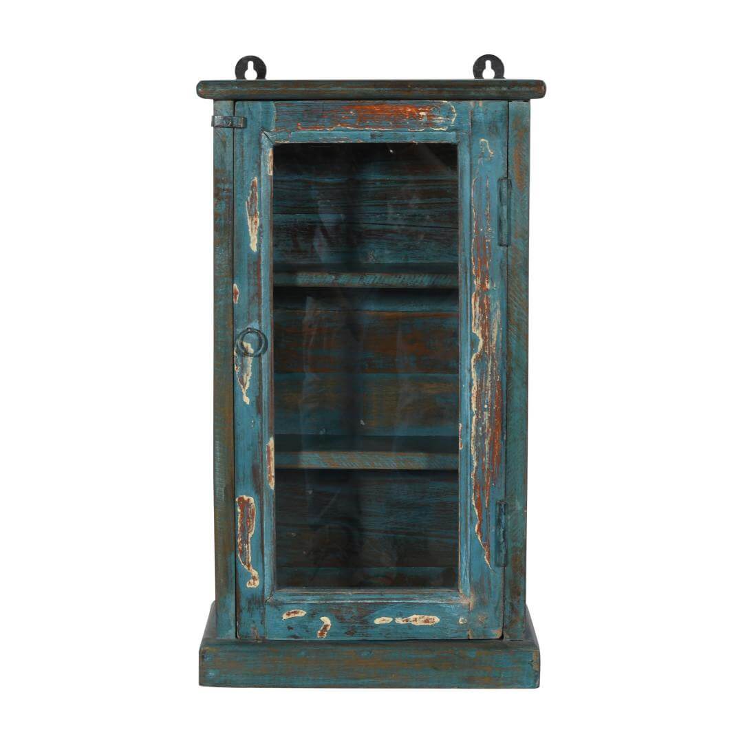 Antique Indian Teak Wood Glass Wall-Mounted Cabinet – c.1920