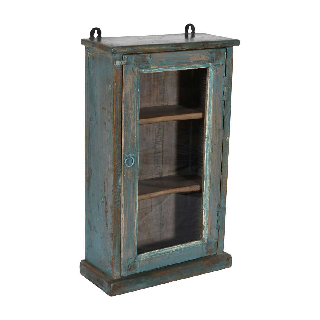 Antique Indian Teak Wood Glass Wall-Mounted Cabinet – c.1920