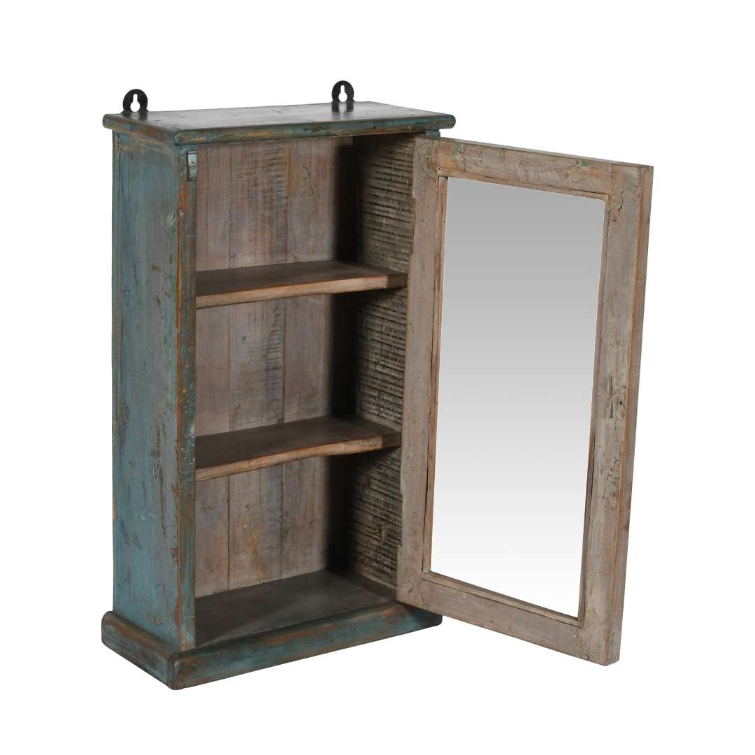 Antique Indian Teak Wood Glass Wall-Mounted Cabinet – c.1920