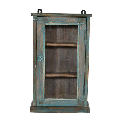 Antique Indian Teak Wood Glass Wall-Mounted Cabinet – c.1920