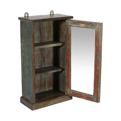 Antique Indian Teak Wood Glass Wall-Mounted Cabinet – c.1920