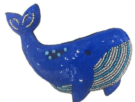 INDIAN ARTISAN MADE SATIN & BEADWORK WHALE HANGING DECORATION