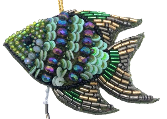 INDIAN ARTISAN MADE SATIN & BEADWORK TROPICAL FISH HANGING DECORATION