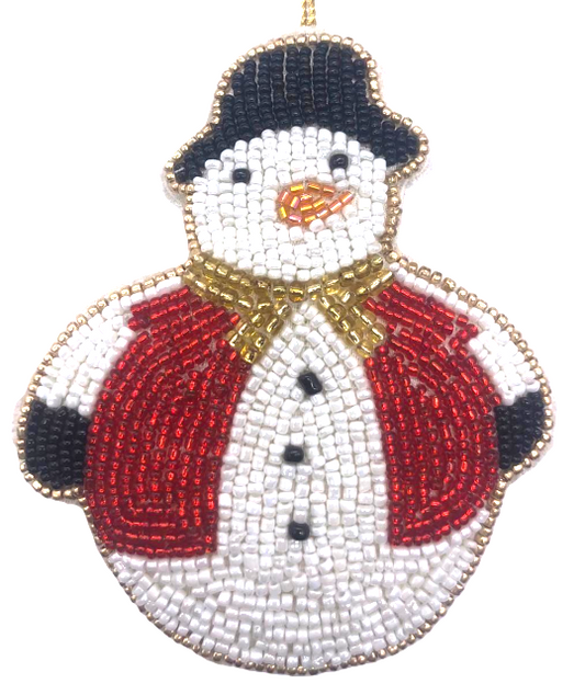 INDIAN ARTISAN MADE SATIN & BEADWORK SNOWMAN HANGING DECORATION