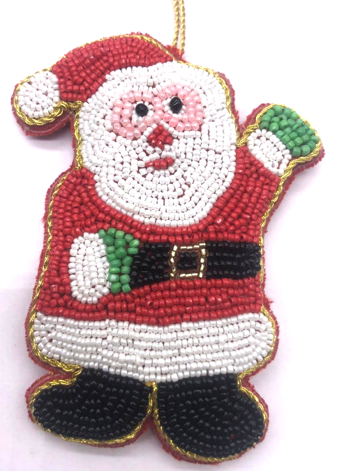 INDIAN ARTISAN MADE SATIN & BEADWORK SANTA HANGING DECORATION