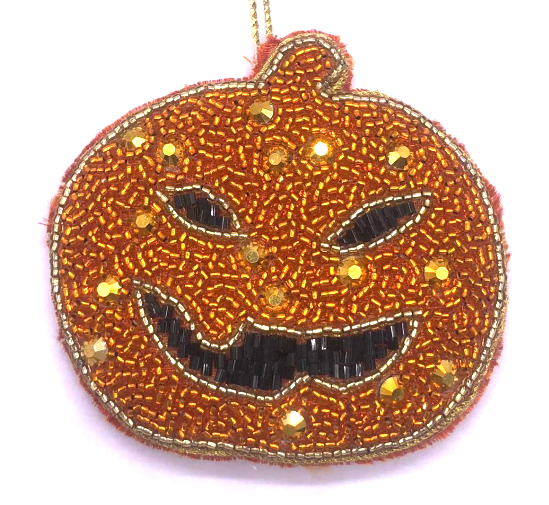 Satin & Beadwork Pumpkin Hanging Decoration