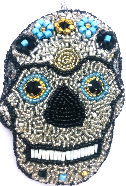 INDIAN ARTISAN MADE SATIN & BEADWORK SKULL HANGING DECORATION