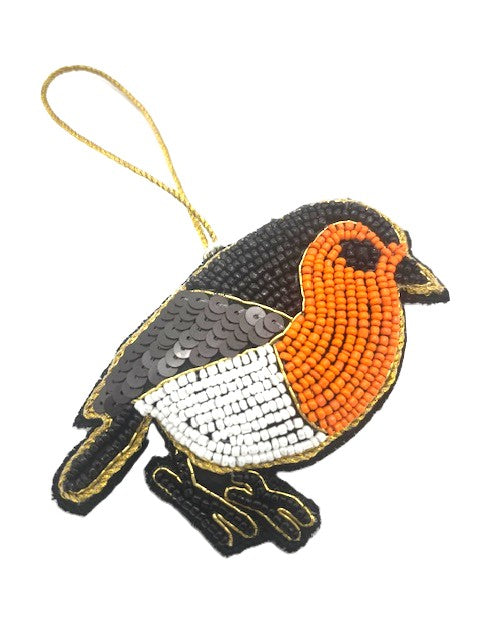 INDIAN ARTISAN MADE SATIN & BEADWORK ROBIN HANGING DECORATION