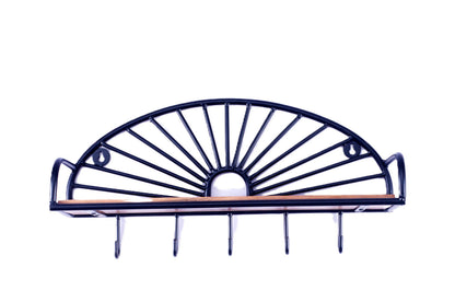 Indian Artisan Made Fairtrade Sunburst Acacia Wood And Iron Wall Shelf
