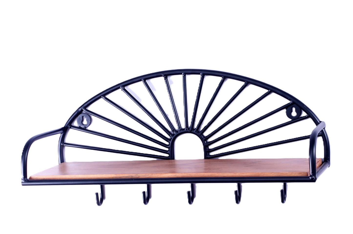 Indian Artisan Made Fairtrade Sunburst Acacia Wood And Iron Wall Shelf