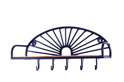Indian Artisan Made Fairtrade Sunburst Acacia Wood And Iron Wall Shelf