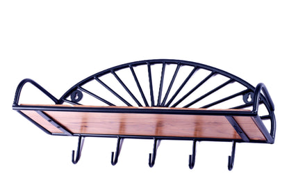 Indian Artisan Made Fairtrade Sunburst Acacia Wood And Iron Wall Shelf