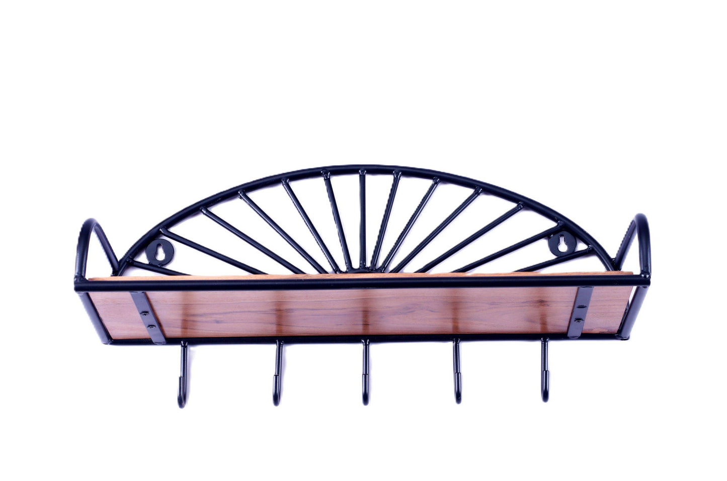 Indian Artisan Made Fairtrade Sunburst Acacia Wood And Iron Wall Shelf