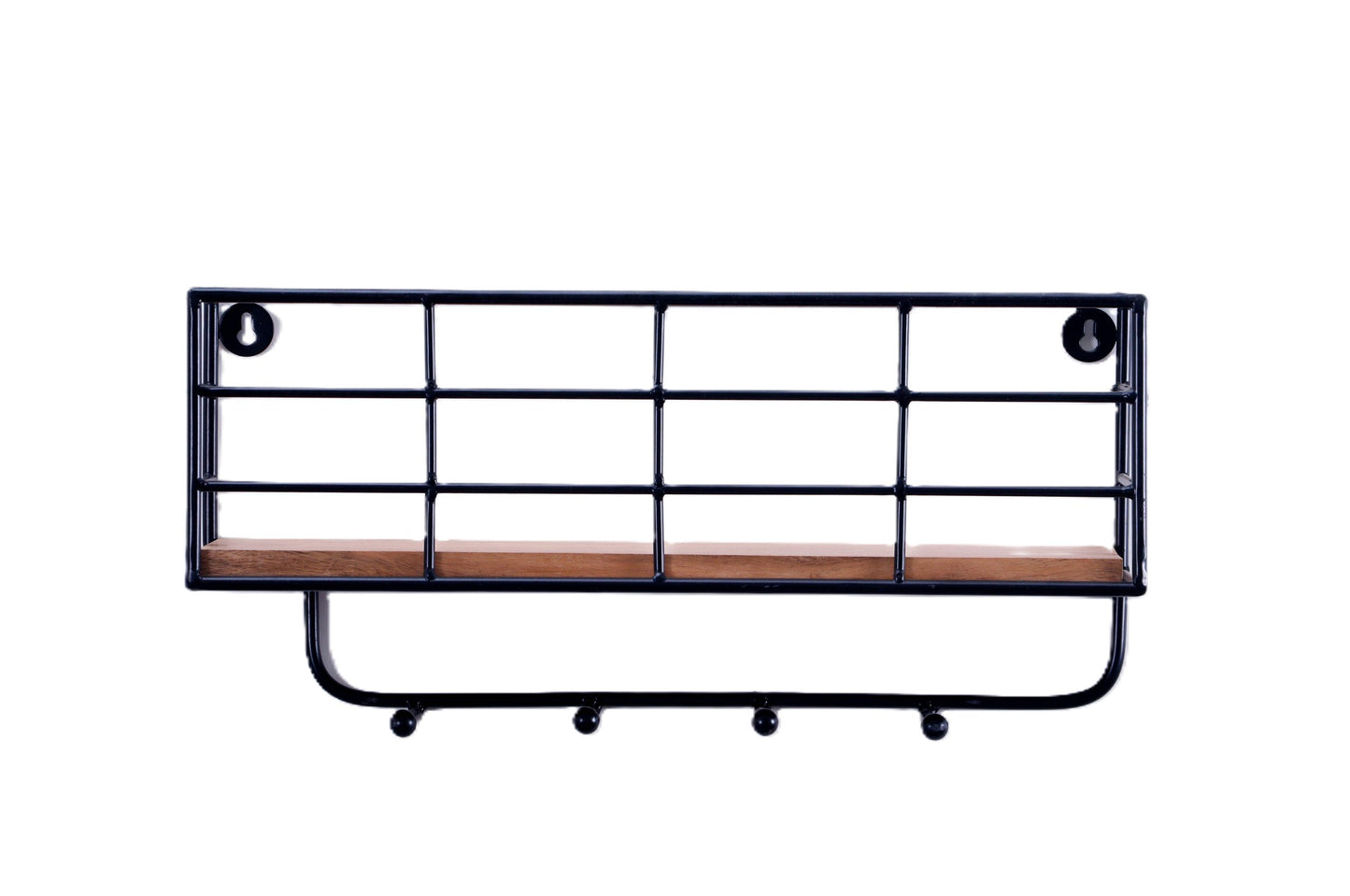 Indian Artisan Made Fairtrade Acacia Wood And Iron Wall Shelf