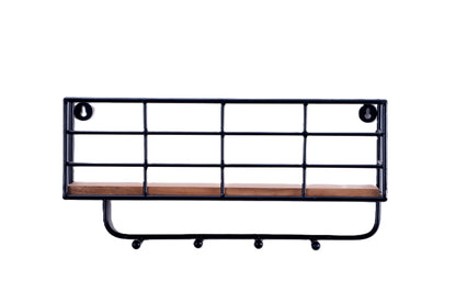 Indian Artisan Made Fairtrade Acacia Wood And Iron Wall Shelf