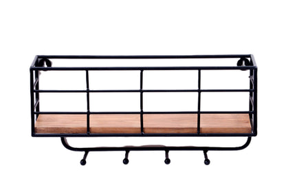 Indian Artisan Made Fairtrade Acacia Wood And Iron Wall Shelf