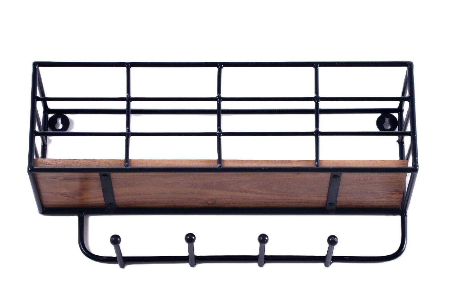Indian Artisan Made Fairtrade Acacia Wood And Iron Wall Shelf