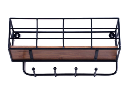 Indian Artisan Made Fairtrade Acacia Wood And Iron Wall Shelf