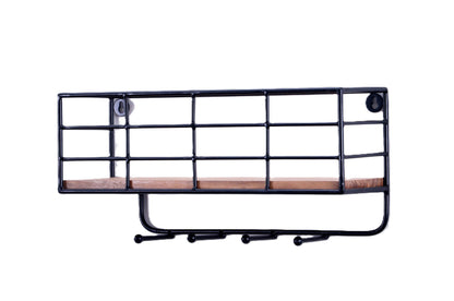 Indian Artisan Made Fairtrade Acacia Wood And Iron Wall Shelf