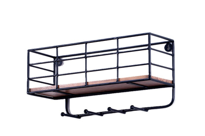 Indian Artisan Made Fairtrade Acacia Wood And Iron Wall Shelf
