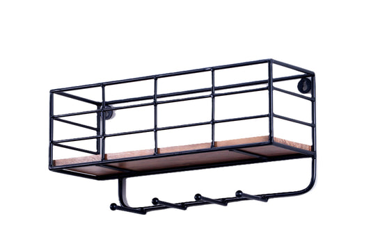 Indian Artisan Made Fairtrade Acacia Wood And Iron Wall Shelf