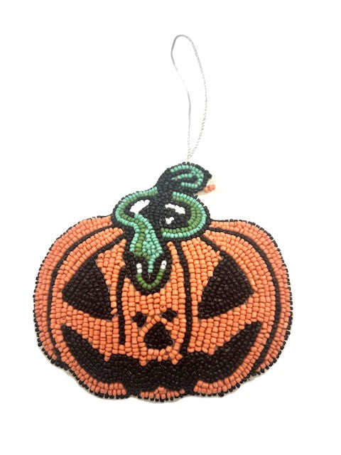 INDIAN ARTISAN MADE BEAD AND EMBROIDERY HANGING PUMPKIN DECORATION