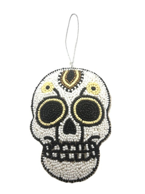 INDIAN ARTISAN MADE BEAD AND EMBROIDERY HANGING SKULL DECORATION