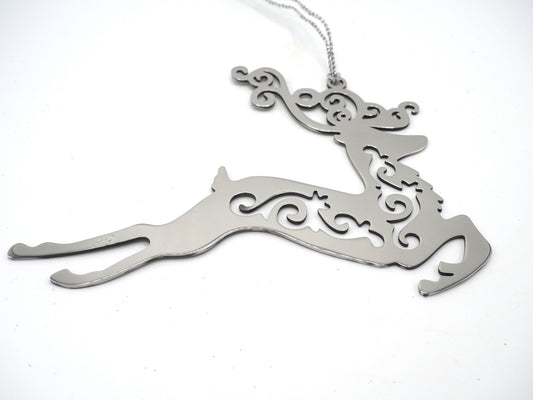 Reindeer With Swirl Decor Hanging Christmas Decoration On Silver Thread