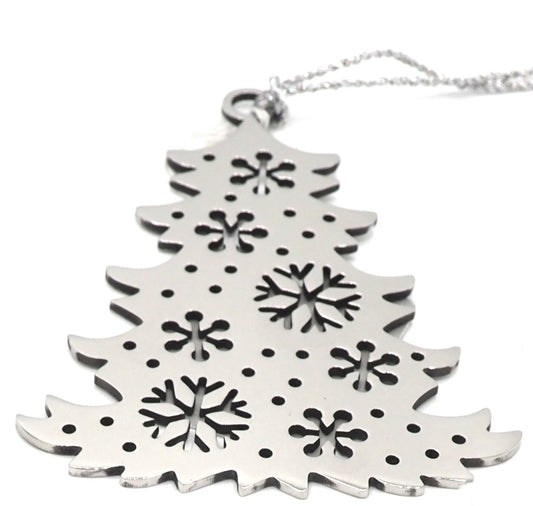 Christmas Tree With Snowflake Hanging Christmas Decoration On Silver Thread