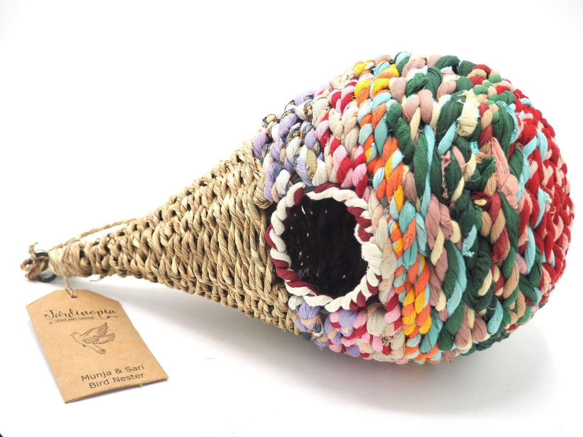 Munja And Reclaimed Sari Fabric Bird Nester